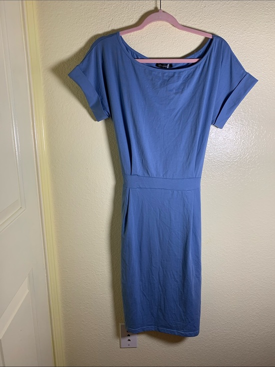 PrettyGarden Dresses & Skirts - NWOT Classic Slate Blue Midi Sheath Dress with Short Sleeves, Size L